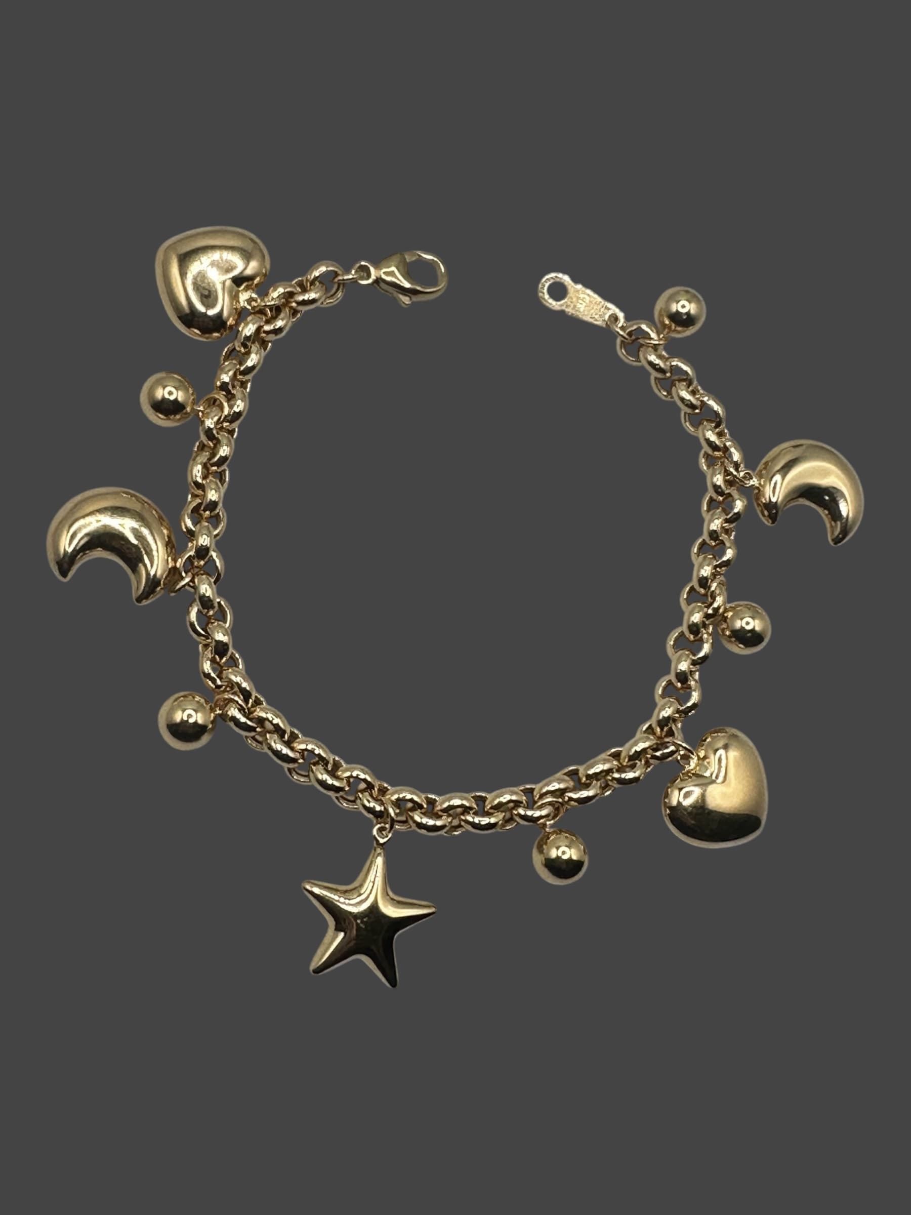 BLCH1 Bracelet K18 15.70g Roro Chain Star Moon Heart Ball Charms Design 1 18cm
