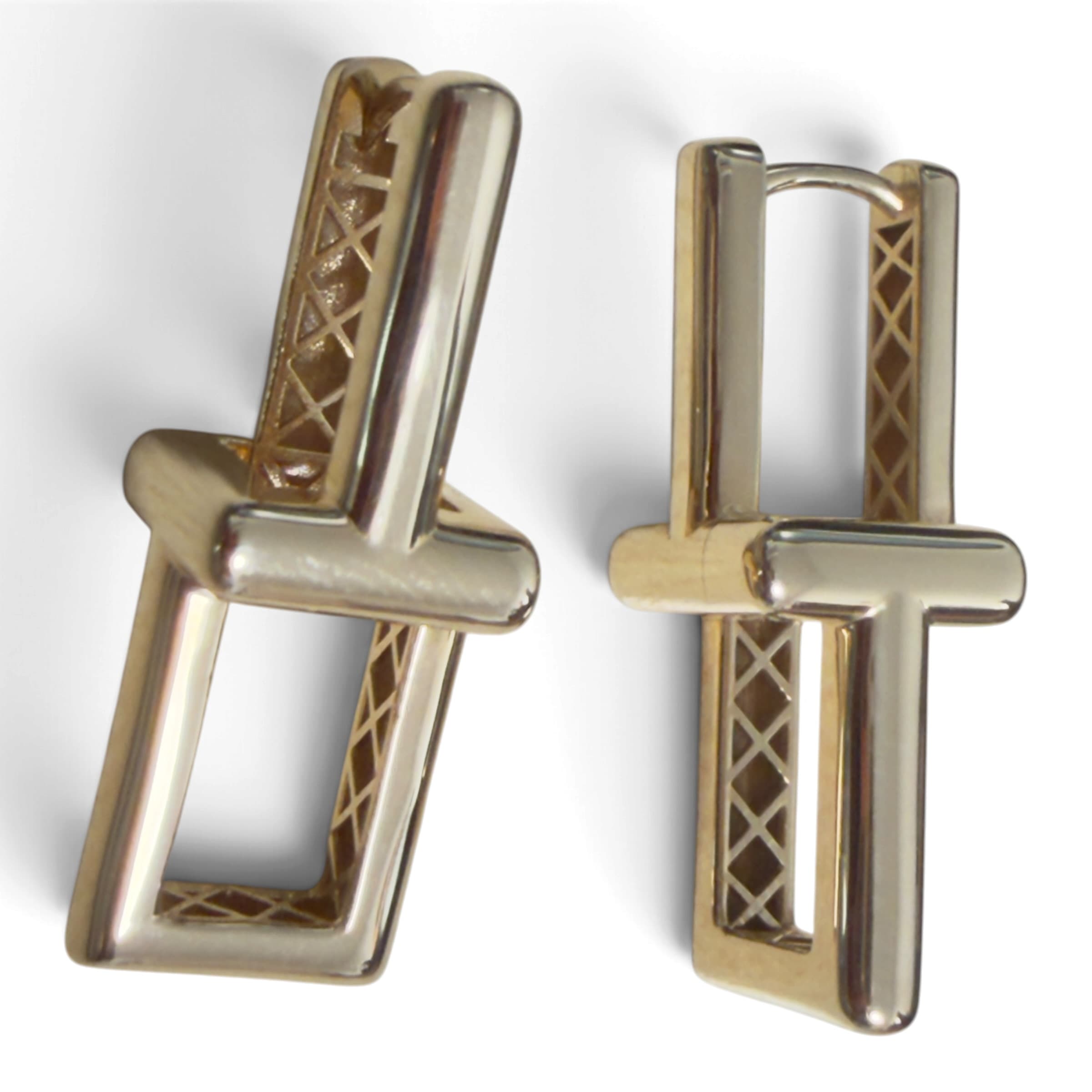 EAM19 Earrings K18 7.0g Double Rectangle H Link Large