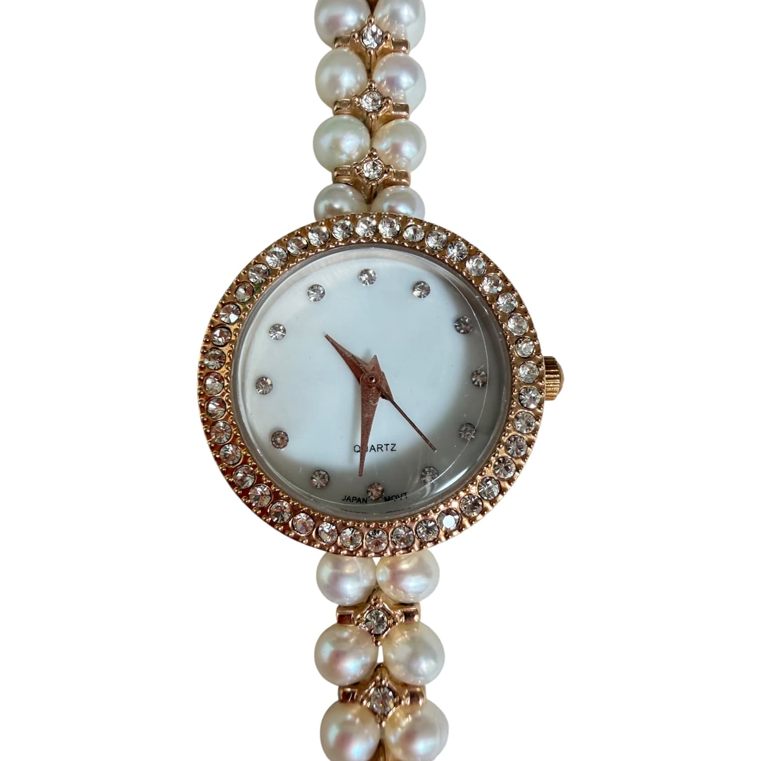 WSC17 Stainless Steel Quartz Rose Gold Plated Zirconia Fresh Water Pearl 17cm