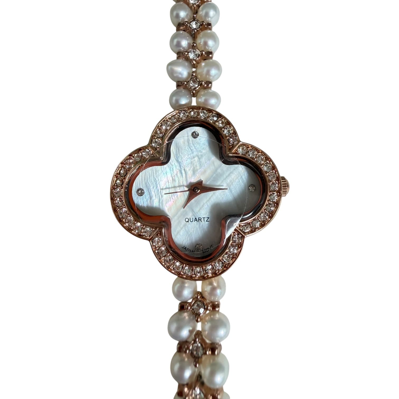 WCC17 Stainless Steel Quartz Rose Gold Plated Zirconia Fresh Water Pearl 17cm