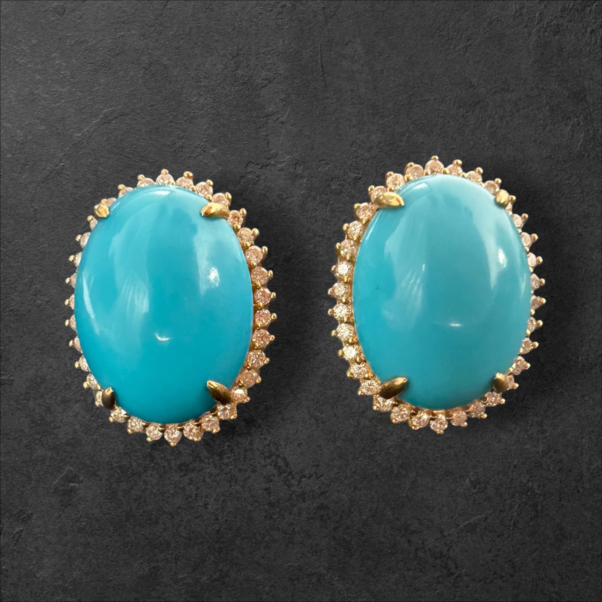 E6460 Earrings K18 6.40g Diamond 0.50ct Turquoise 13.60ct