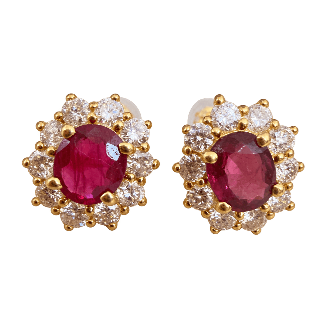 E2713 Earrings K18 2.70g Ruby 1.38ct Diamond 0.88ct Sunburst Cluster