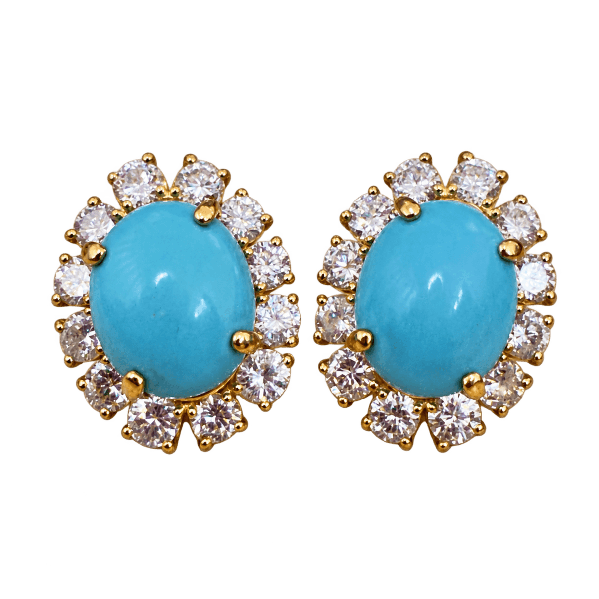 E4717 Earrings K18 4.70g Turquoise 3.62ct Diamond 1.74ct Halo Cluster Stud