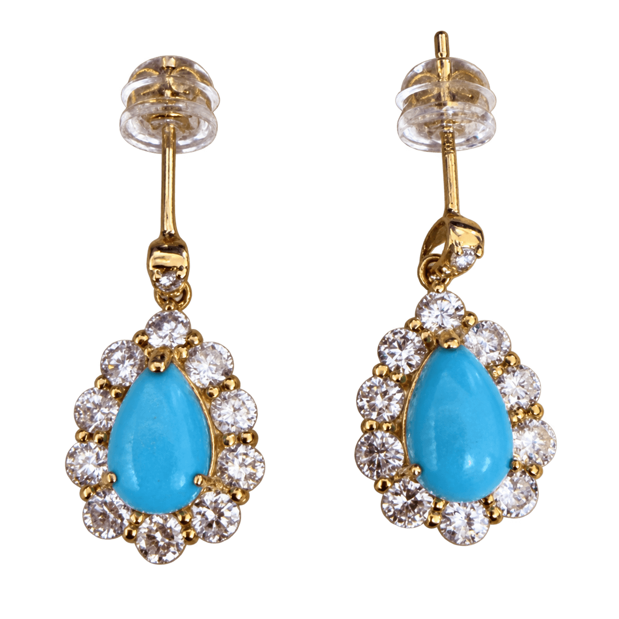 E2815 Earrings K18 2.80g Turquoise 1.58ct Diamond 0.56ct Pear Shaped Drop