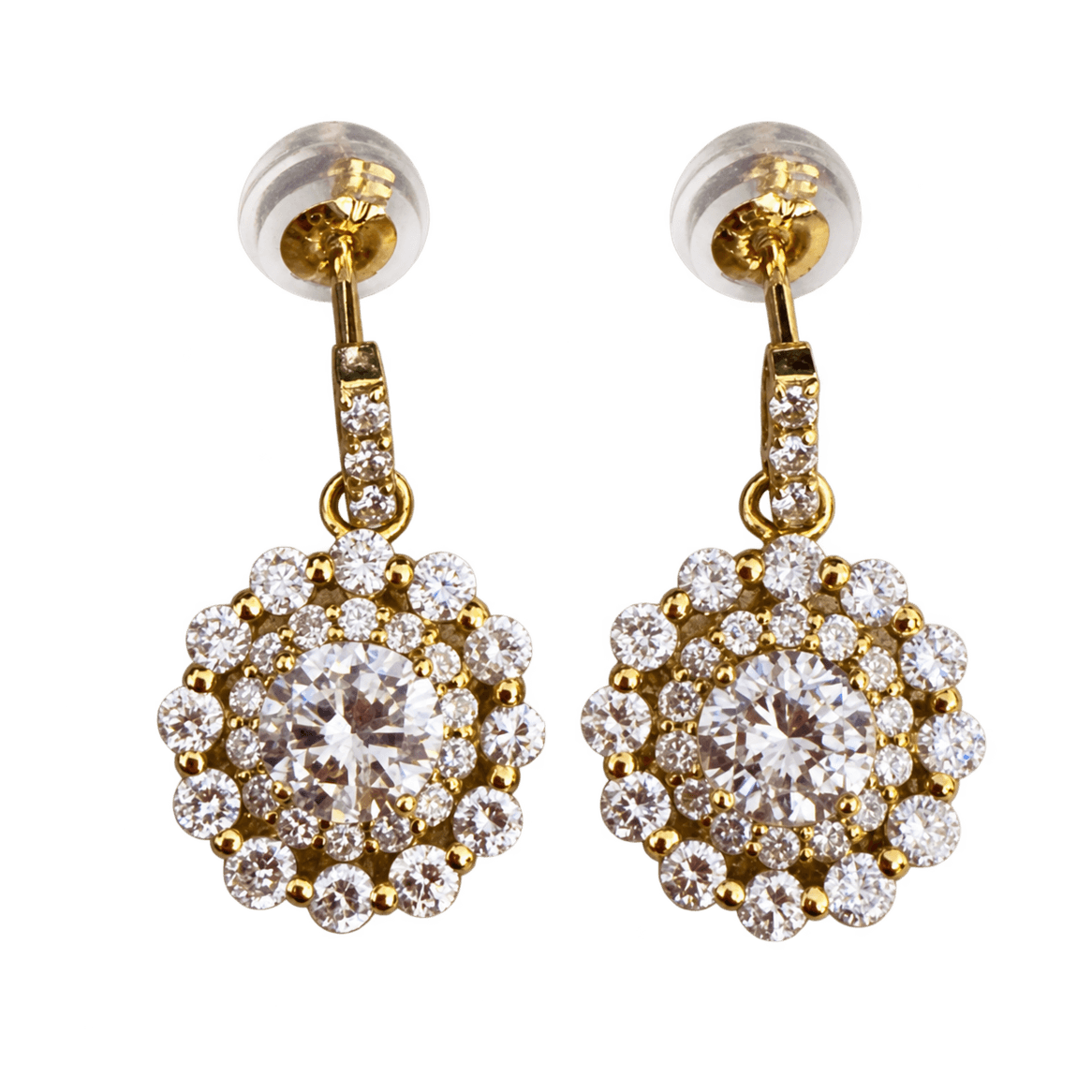 E2670 Earrings K18 2.60g Diamond 0.70, 0.78ct Double Halo Drop