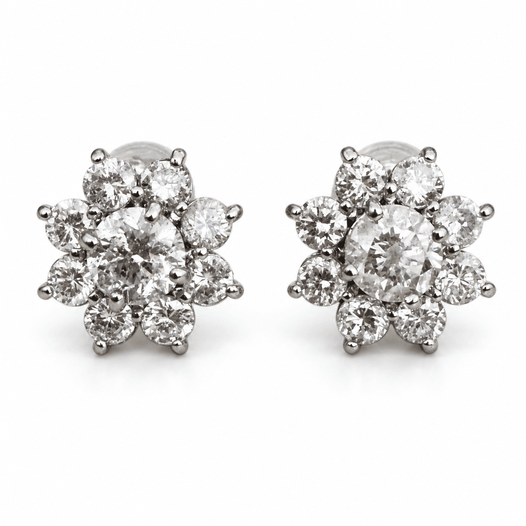 E2261 Earrings PT950/900 2.20g Diamond 0.614, 0.72ct Floral Cluster