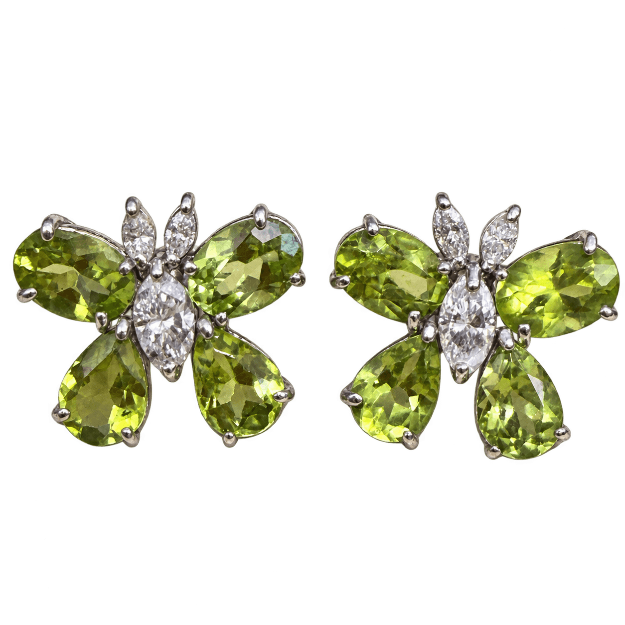 E7161 Earrings PT900 7.10g Peridot 6.157ct Diamond 0.802ct Butterfly Stud