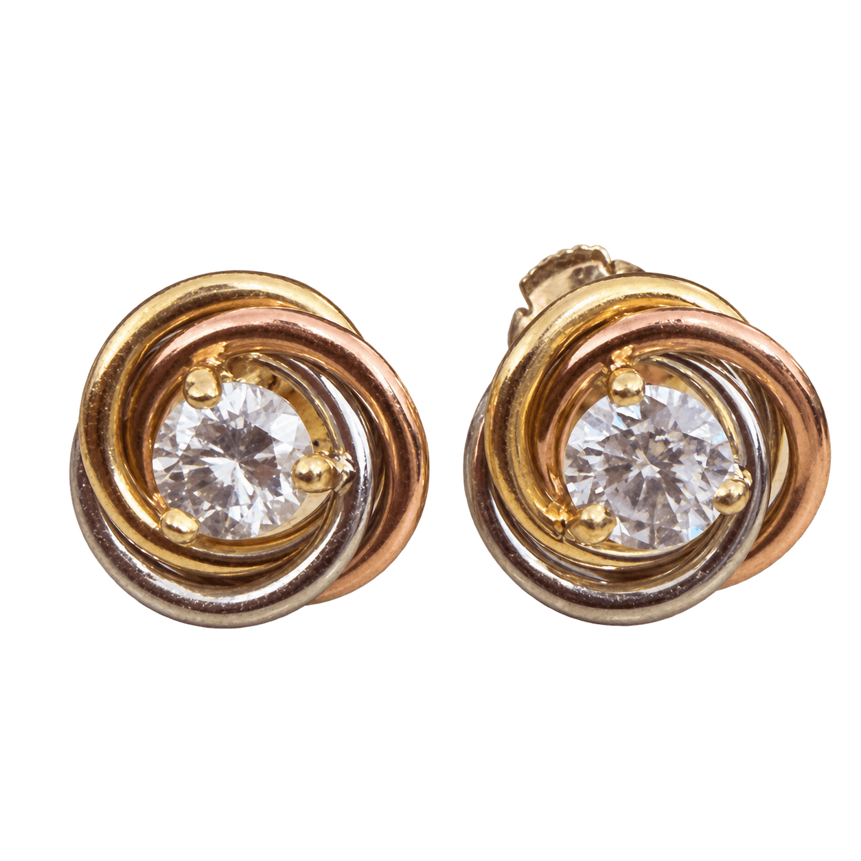 E3465 Earrings 750 3.40g Diamond 0.659ct Tricolor Interlock Knot