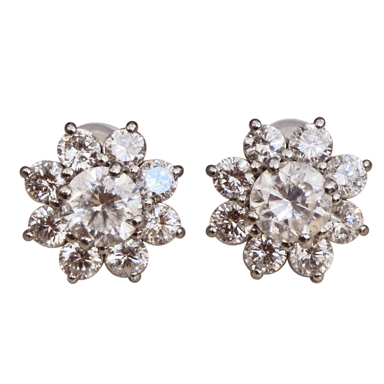 E3812 Earrings PT950/900 3.80g Diamond 1.220, 1.32ct Floral Cluster