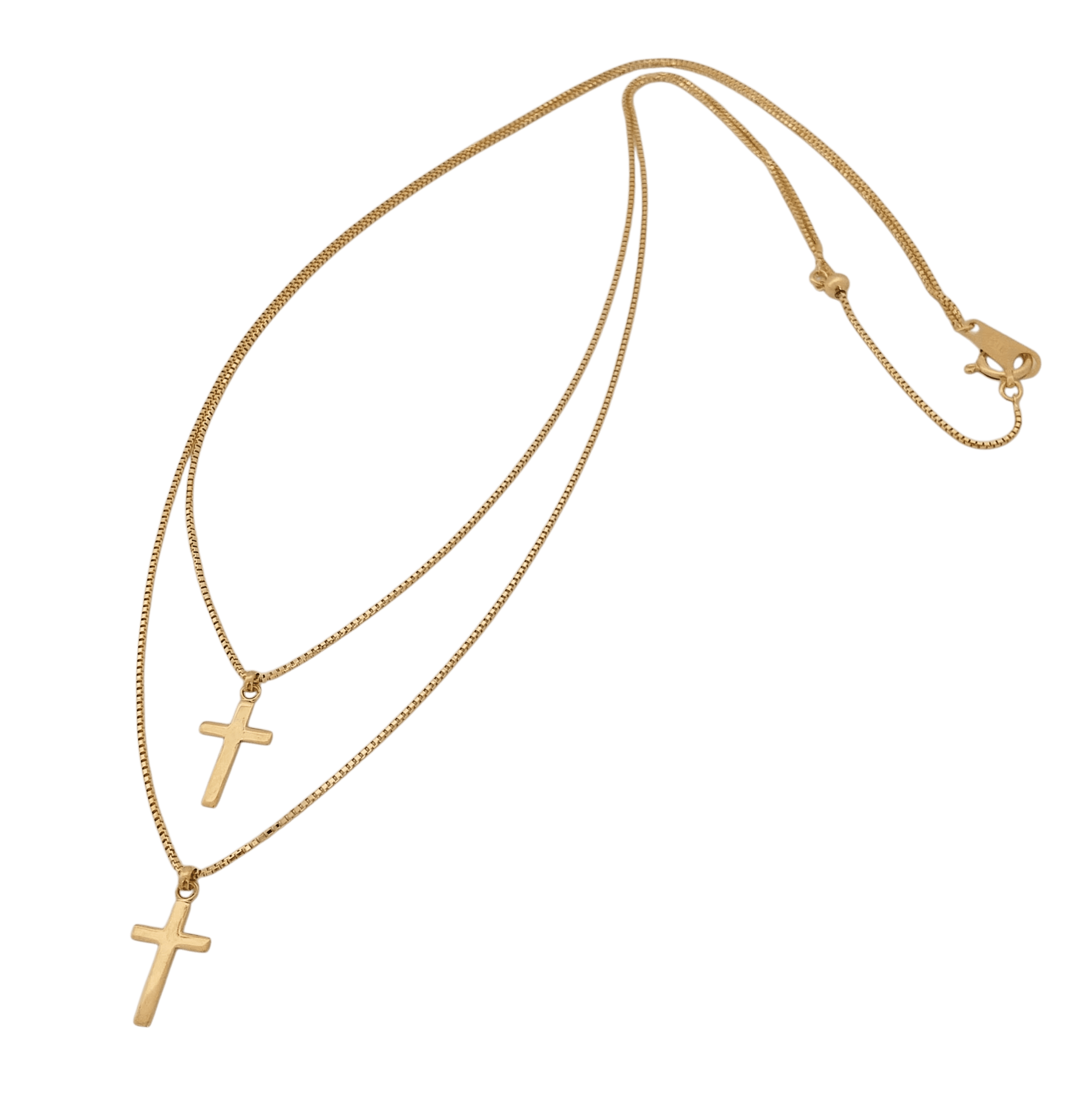 N2J74 Necklace K18 3.50g 2 Line Cross Top 40cm Adjustable