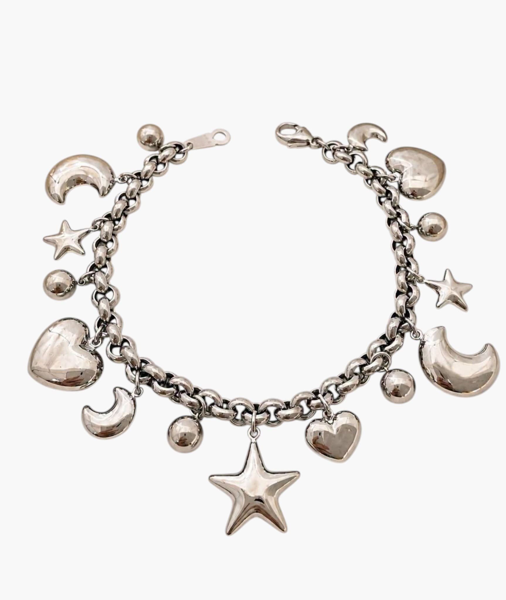 BLCH3 Bracelet K18WG 19.05g Roro Chain Star Moon Heart Ball Charms Design 2 18cm
